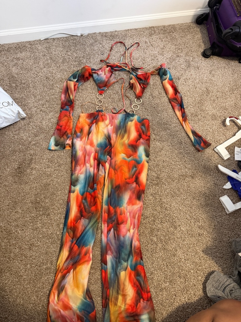 Fashion Nova Multicolor Marble Print Cut-Out Jumpsuit